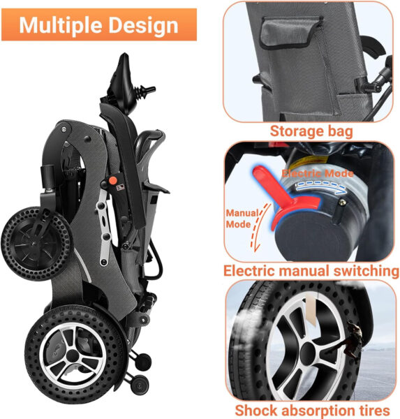 Nixlift Foldable Electric Wheelchairs for Seniors – All Terrain Motorized Wheelchair, Compact Portable, Powerful Motors, Security & Comfortable, 10AH Battery, Airline Approved