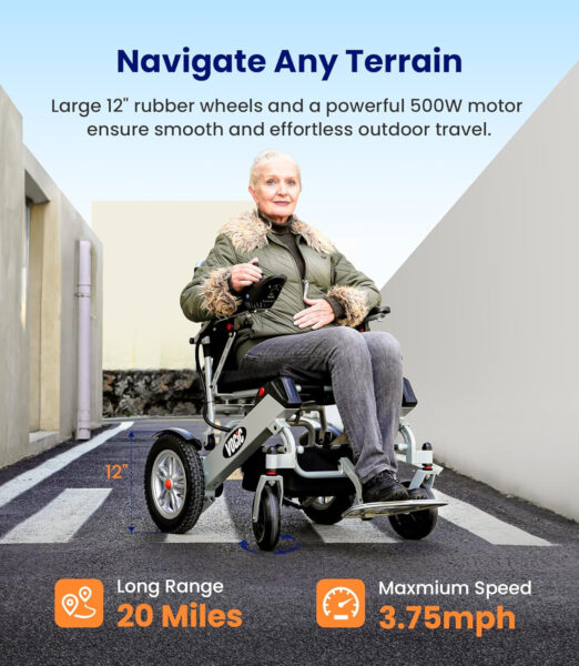 Electric-Wheelchairs-for-Adults, Lightweight-Electric-Wheelchair-Foldable, Folding Power Wheelchair, Handicap Motorized Mobility Scooters for Seniors, Powered Wheel Chair, All Terrain-FSA HSA