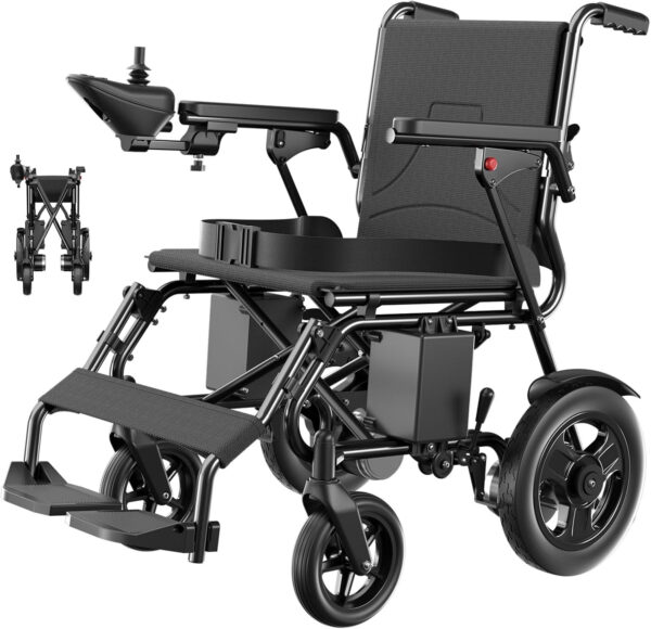 Electric Wheelchair for Adults, POWET Lightweight and Foldable Wheelchairs, Motorized Intelligent Wheelchair 15 Miles Long Travel Range All Terrain Motorized Wheelchair with Powerful Motor (Black)