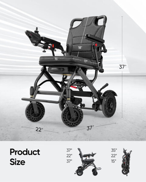 Lightweight Electric Wheelchair, Only 36lbs, Foldable Power Wheelchair for Adults,Dual Motors,Intelligent Folding,Motorized Mobility Scooters for Seniors,All Terrain,Travel Size