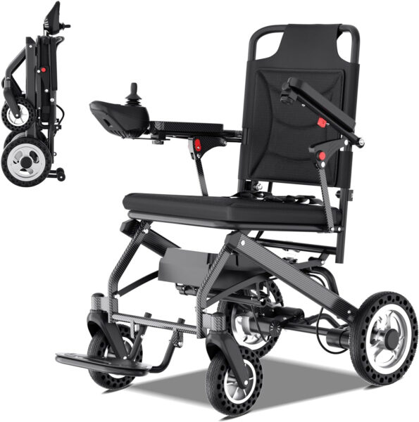 Lightweight Electric Wheelchairs (only 30lbs) for Adults- Travel Size – Airline Approved – Foldable Electric Power Wheelchair Support 220lbs, Motorized Wheelchairs for Seniors