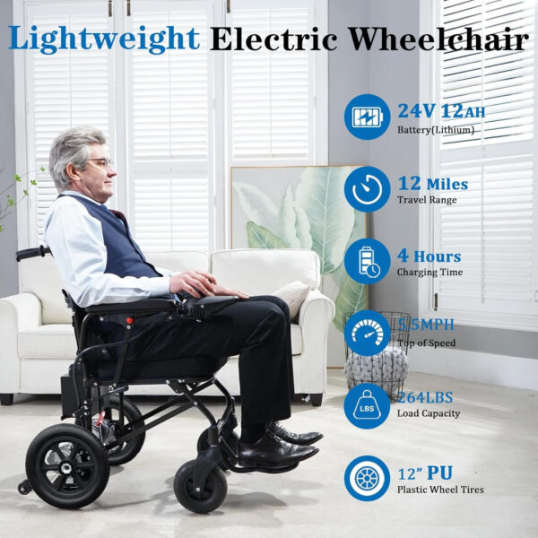 Lightweight Foldable Electric Wheelchairs for Adults, Intelligent Power Wheelchairs Motorized Wheelchair, Airline Approved – 12mi, Blue