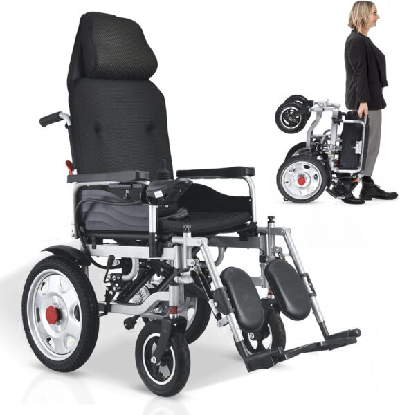 Reclining Electric Wheelchair for Adults Lightweight Foldable, 500W All Terrain Motorized Power Wheelchair,Reclining Intelligent Folding Electric Wheelchairs for Seniors,Airline Approved