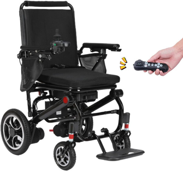 Rubicon DX07 All Terrain Foldable Electric Wheelchairs for Adults – Powerful 500W Motor – 12 mi Cruise Range – Detachable Airline Friendly Battery Supports up to 265 lbs (Black)