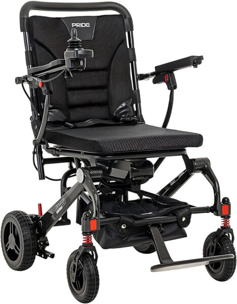 Pride Mobility Jazzy Carbon Power Chair – Electric Wheelchair for Adults, 300 Lbs Weight Capacity, 12 Ah Battery, Black, 17″x17″ Black Foam Seat