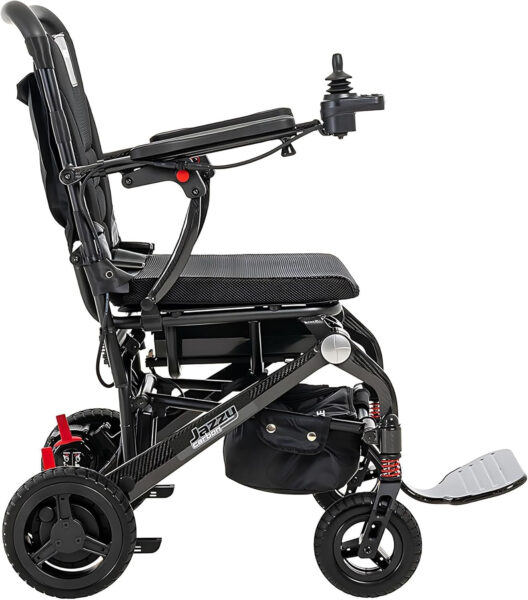 Pride Mobility Jazzy Carbon Power Chair – Electric Wheelchair for Adults, 300 Lbs Weight Capacity, 12 Ah Battery, Black, 17″x17″ Black Foam Seat