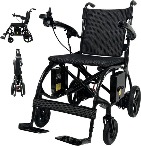 Electric Wheelchairs for Adults Seniors Lightweight(27.9 lbs) 100% Carbon Fiber Power Wheelchair 20 Miles Long Range Foldable Portable Compact Motorized Wheelchair Airline Approved, 2 Batteries