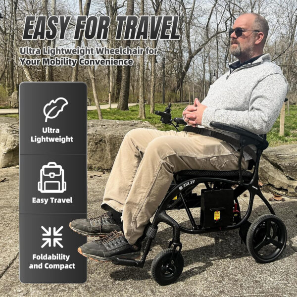 Electric Wheelchairs for Adults Seniors Lightweight(27.9 lbs) 100% Carbon Fiber Power Wheelchair 20 Miles Long Range Foldable Portable Compact Motorized Wheelchair Airline Approved, 2 Batteries