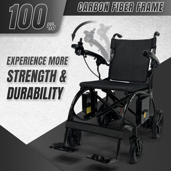 Electric Wheelchairs for Adults Seniors Lightweight(27.9 lbs) 100% Carbon Fiber Power Wheelchair 20 Miles Long Range Foldable Portable Compact Motorized Wheelchair Airline Approved, 2 Batteries