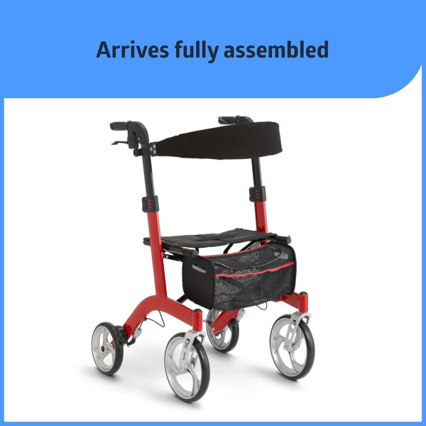 Medline European Style Lightweight Rollator with Backrest – Strong, Comfortable, Maneuverable Support & 300 lbs. Weight Capacity for Greater Freedom & Mobility