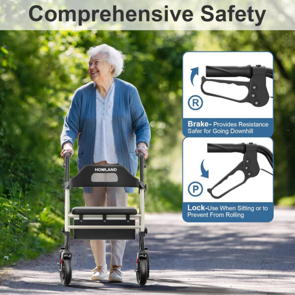 Walkers for Seniors with Seat, Foldable Rollator Walker, Reinforced Frame Supports 350lbs, 8″ Big Wheels for All Terrain, Dual Adjustable Height, Ergonomic Backrest and Seat Rolling Walker.