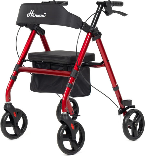 Walker for Seniors, Lightweight Rollator Walker with seat, Foldable Rolling Walker with 8 inch All Terrain Rubber Wheels, Ergonomic Adjustable Handles and Backrest for Seniors and Adult.