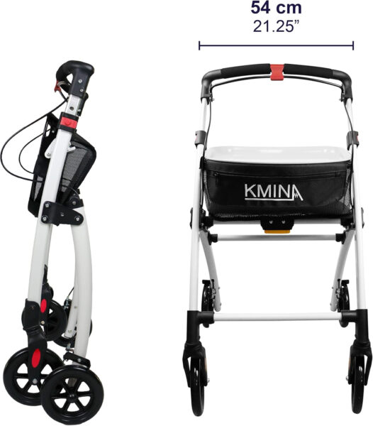 KMINA PRO – Narrow Walkers for Small Spaces, Rollator Seniors, Folding Walker with Wheels, Black