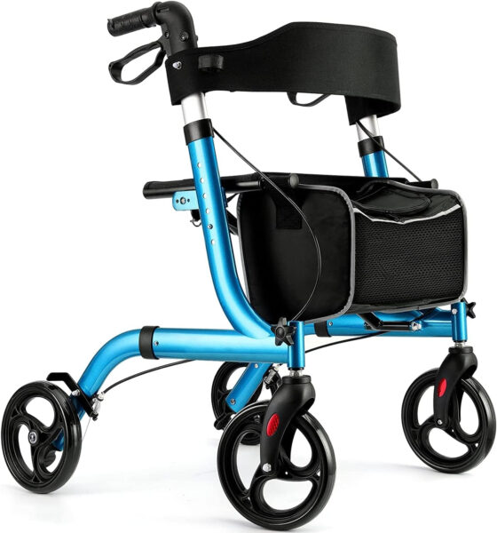 Rollator Walkers for Seniors- Rollator Walker with Seat 8″ Wheels- Easy Folding Senior Walker with Backrest- Lightweight Mobility Walking Aid for Adult Elderly, Aluminum Frame, Blue